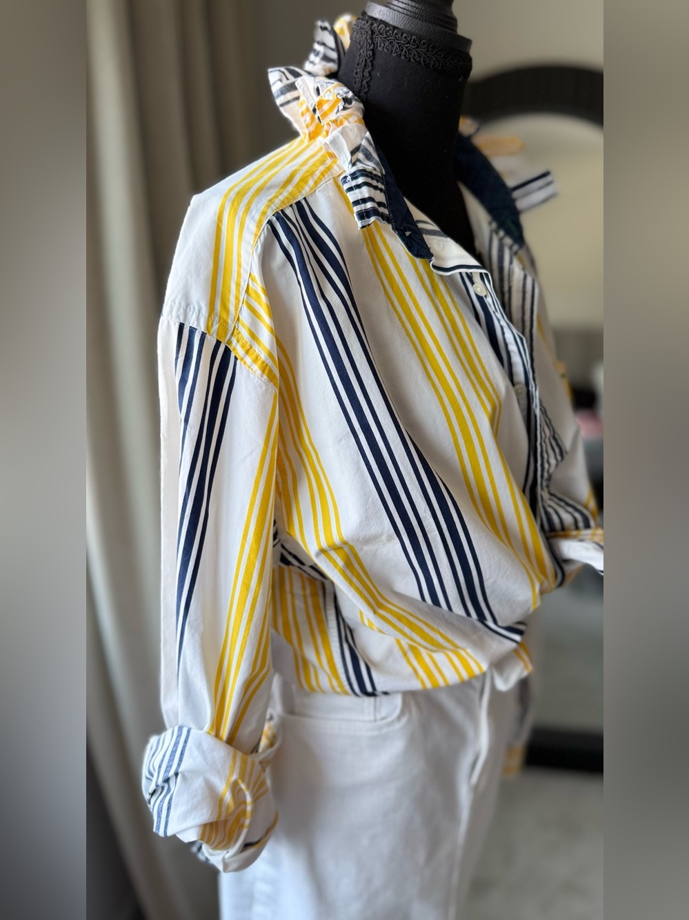 Vintage Tommy Hilfiger Stripe Upcycled Ruffle Blouse XL/XXL